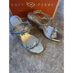 Silver Floral Strappy Heel Women's Size 6.5 NEW NIB Katy Perry Summer Spring Fun